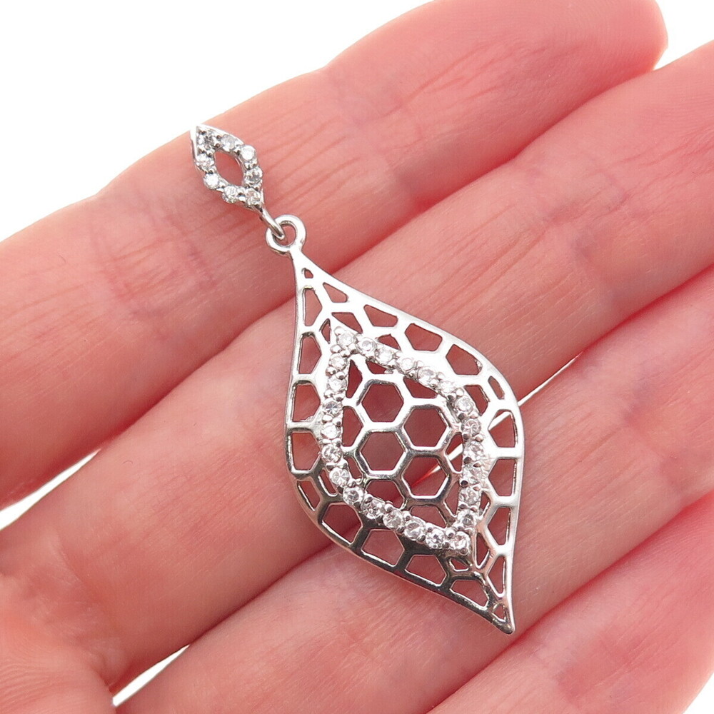 925 Sterling Silver Round-Cut C Z Honey Comb Petal Slide Charm Pendant